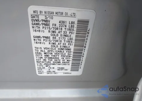 2010 Nissan Rogue S из США, поврежденный, VIN JN8AS5MV7AW134914